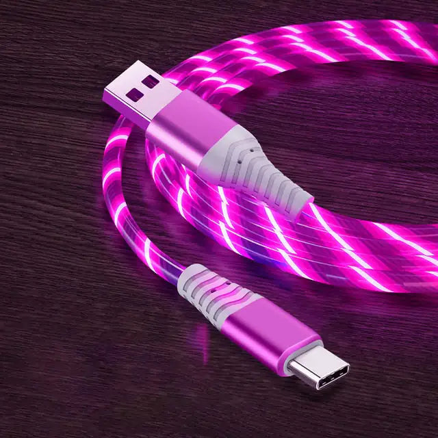 3A Glowing Cable Micro USB Type C Cable Fast Charging For iPhone  LED light phone Chargers